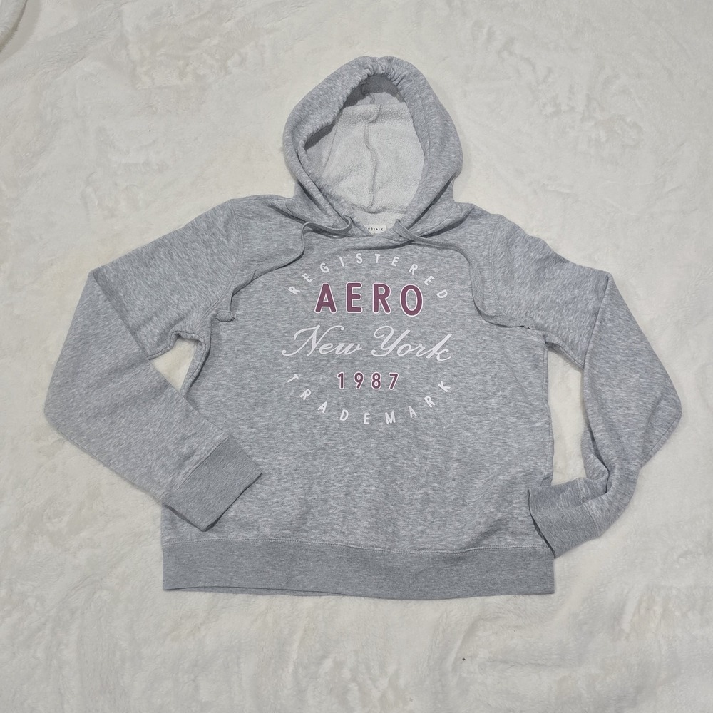 AERO Aeropostale Hoodie Juniors M‎ Grey Pullover Sweatshirt Fall